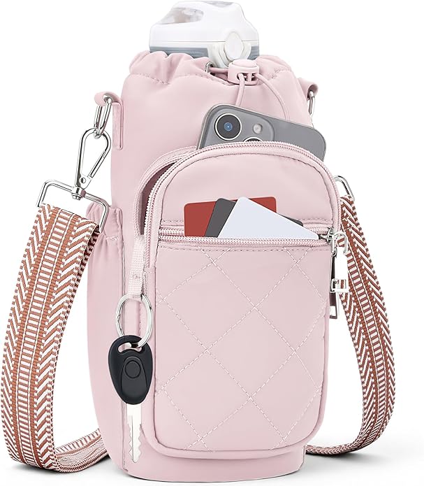 Water Bottle Carrier Bag with Strap, Water Bottle Purse with Phone Pocket 40oz for Walking Hiking