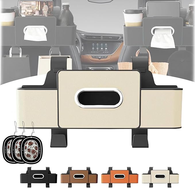 3-in-1 Car Backseat Organizer with Cup Holder, 2026 New Car Organizers and Storage, Multifunctional Back Seat Car Organizer for Hold Phones, Snacks, Drinks, and Handbags (Beige)