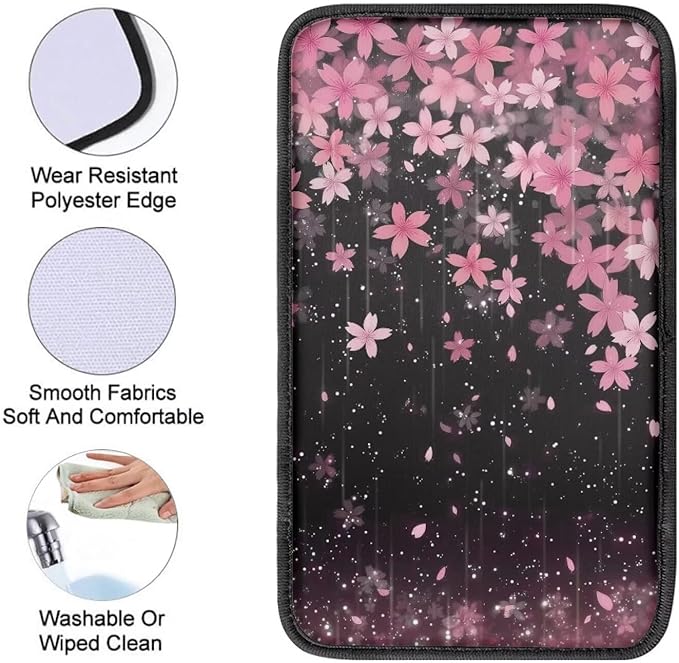 Pink Flower Car Armrest Pad for Women Cherry Blossom Car Accessories Decor Soft Center Console Arm Rest Protector Cover Universal for SUV Van Sedan Truck
