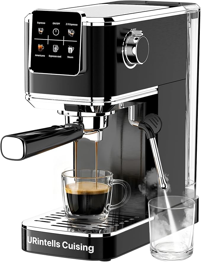 Espresso Machine 20 Bar,Touch Screen Espresso Maker with Steam Milk Frother,Stainless Steel Expresso Coffee Machine for Cappuccino Latte Cold Brew,1350W Fast Heat Up System,Black