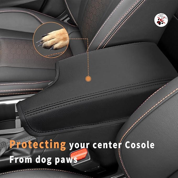 INTGET Car Center Console Armrest Cover for 2021 2022 2023 Subaru Crosstrek 2018 2019 2020/Impreza Accessories 2017-2023 Leather Arm Rest Box Lid Middle Console Cover Seat Protector (Black Stitches)