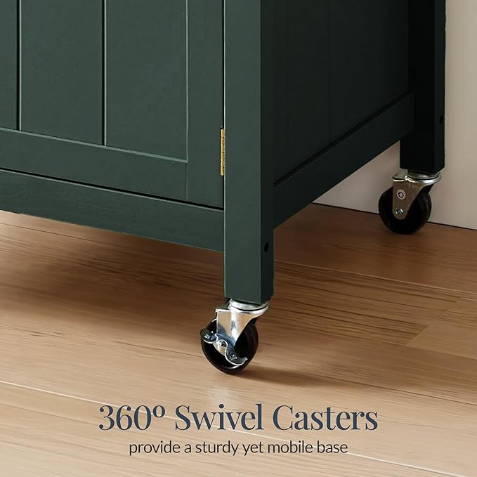 Best Choice Products Rolling Kitchen Island Cart, Single Door Cabinet W/Drawer, Sliding Tray, Outlet, Swivel Lockable Wheels, Hooks, Coffee Cart, Microwave Stand, for Dining Room - Forest Green