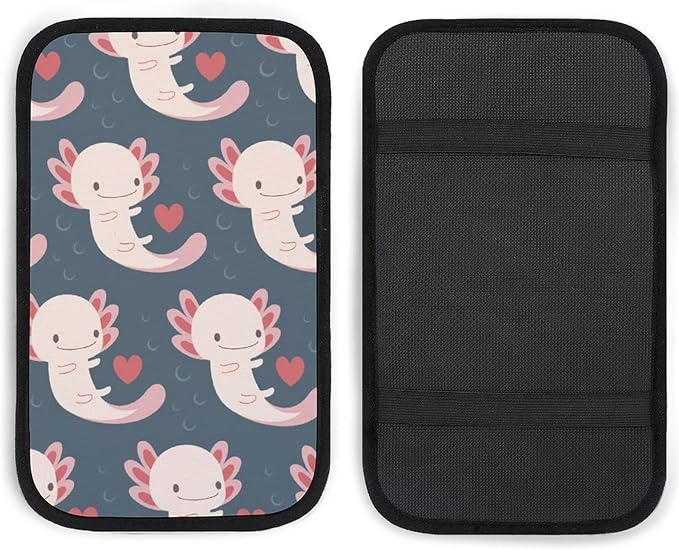 Axolotls Car Center Console Cushion Pad,Waterproof Armrest Seat Box Cover Protector,Comfortable Car Decor Accessories Fit for Most Cars, Vehicles, SUVs