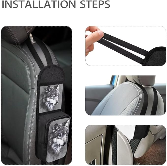 Grey Wolf Car Seat Storage Bag Universal Car Seat Back Side Hanging Bag, Car Multi-Pocket Seat Side Organizer, Can Hold Mobile Phone, Wallet, Glasses