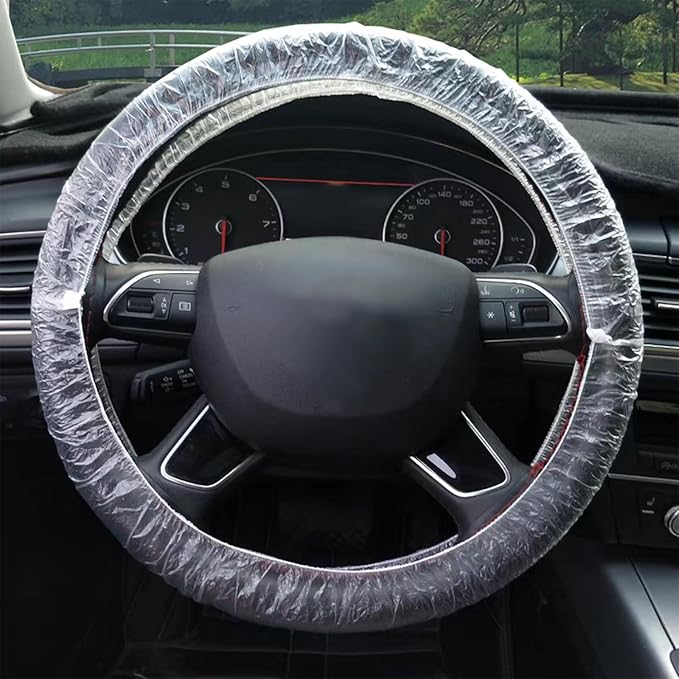 100PCS Disposable Steering Wheel Covers, Clear Plastic Steering Wheel Cover Protector Elastic for Universal Fit, Protects Against Scratches & Scuffs – Car Accessories