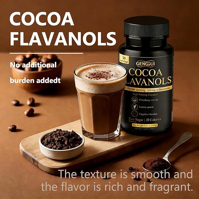 High Flavanol Cocoa Powder, 1200mg Flavanols per Serving, Natural Unsweetened Dutch Cocoa for Baking, Cooking & Beverages, Rich Dark Chocolate Flavor (01)