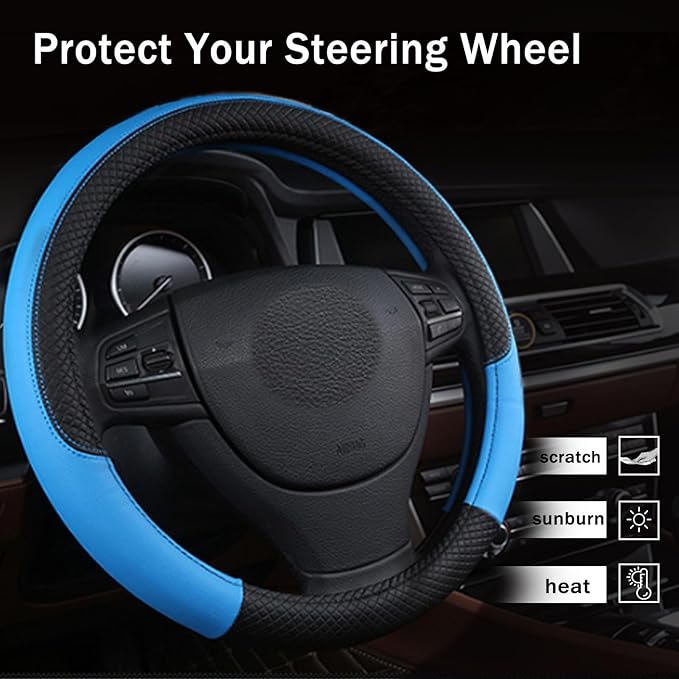 Steering Wheel Cover for Jeep Grand Cherokee 2025 2022-2024, Leather Easy Installation Car Interior Accessories Breathable Auto Protector Non Slip Grip,Blue