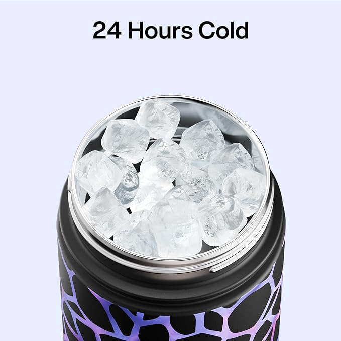 ENCOOL Insulated Water Bottle with Straw Stainless Steel Water Bottle, Glow in the Dark, Leak-Proof, BPA-Free, Keeps Cold for 24 Hours for Sports, Travel, School (26 oz, Bubble)