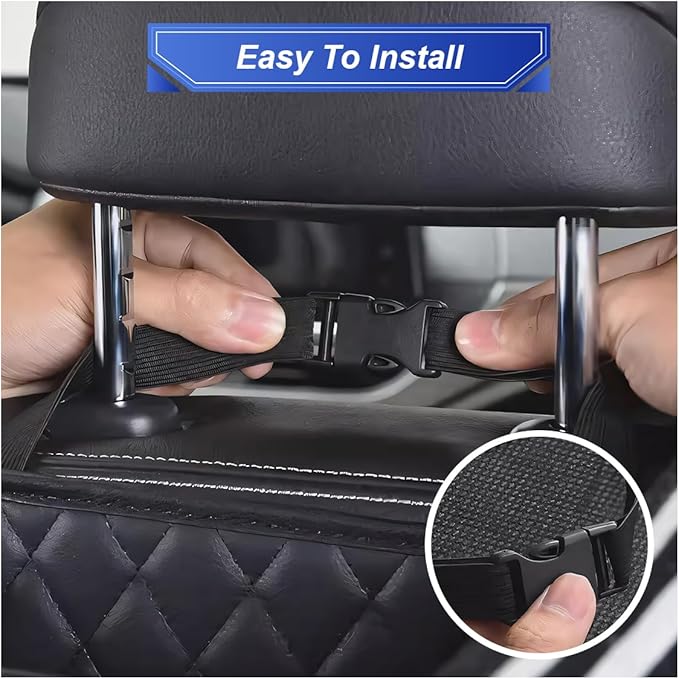 Car Back Seat Organizer, Waterproof Leather Automotive Backseat Hanging Bag with Cup Holders, Large Capacity Car Trash Can, Vehicle Travel Accessories for Most Vehicles (2PCS/Black)