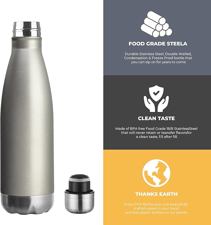 MEWAY 17oz Sport Water Bottle 8 Pack Vacuum Insulated Stainless Steel Leak-Proof Double Wall Cola Shape Water Bottle,Keep Drinks Hot & Cold (Cold Gray,8 Pack)