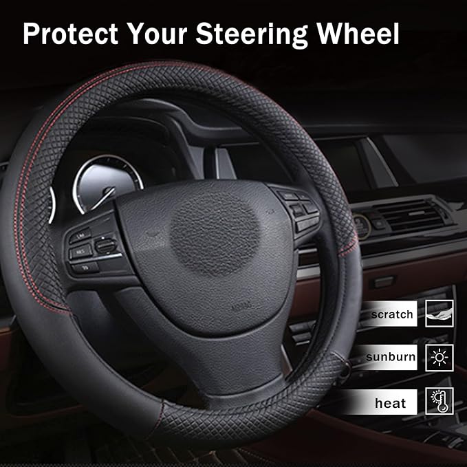Steering Wheel Cover for Honda HR-V HRV 2023-2025, Leather Easy Installation Car Interior Accessories Breathable Auto Protector Non Slip Grip,Black