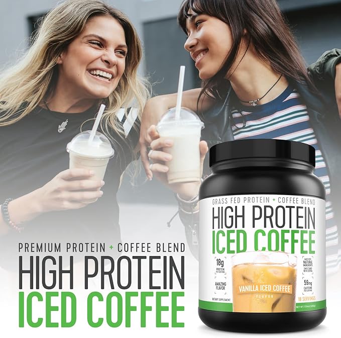 Iced Coffee, High Protein Coffee Keto Friendly, 18g of Protein, 2g Carbs, Natural Ingredients (18 Servings, Vanilla Latte)