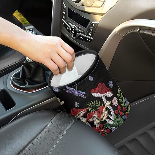 Dragonfly Mushroom Car Garbage Can Mini Car Trash Bin Truck Organizer Auto Storage Bag Waterproof Portable Accessories Road Trip for Kids