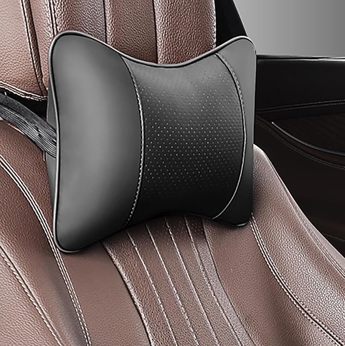 Car Pillow for Car Neck Pillow for Driving Seat Leather Neck Support Soft Cushion Back Support Head-Rests for Vehicle Sleeping with Elastic Adjustment Strap 2PCS(Neck, Black)