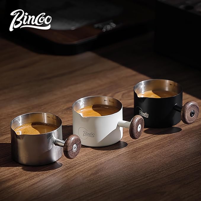 Bincoo Espresso Measuring Cup 90ml/3oz- Stainless Steel Coffee Dosing Cup with Handle & Scale,Perfect for Espresso Extraction & Coffee Beans, Barista Accessories for Coffee Lovers