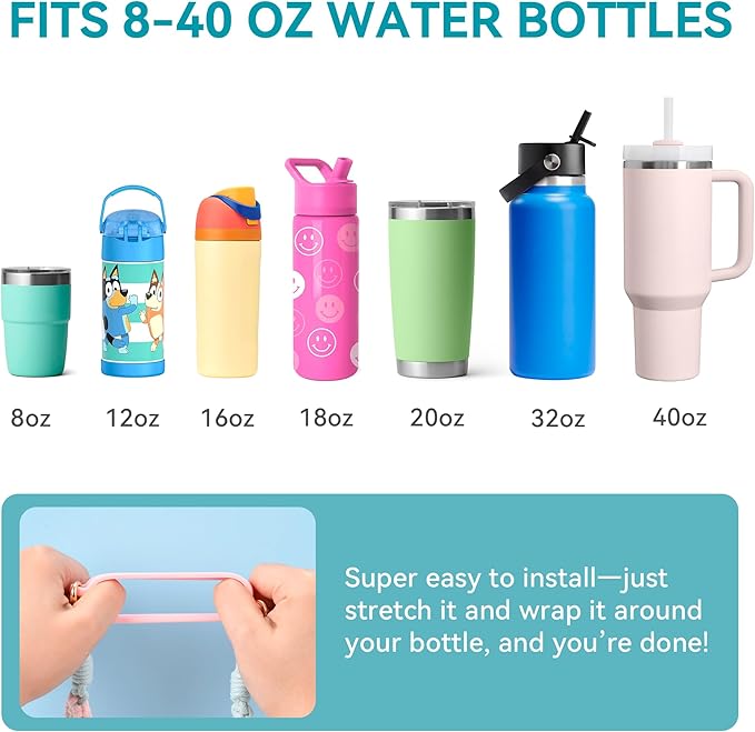 Water Bottle Handle, Hand-Woven Lanyards Silicone Water Bottle Sling, Carrier, Holder with Strap Compatible 8-40oz Stanley Cup Hydroflask Bottle Accessories-Flower Blue