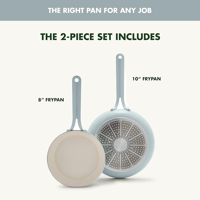 GreenPan Nova 2-Piece Nonstick Frying Pan Set, 8” & 10” Skillets, PFAS-Free Ceramic Cookware, Durable Fast Heating, Induction Ready, Omelet & Eggs, Oven Safe to 600F, Dishwasher Safe, Coastline Blue
