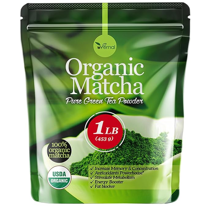 Organic Matcha Green Tea Powder (1 Lb) - 100% Pure Matcha for Smoothies Latte and Baking - Easy to Mix - Kosher Pareve