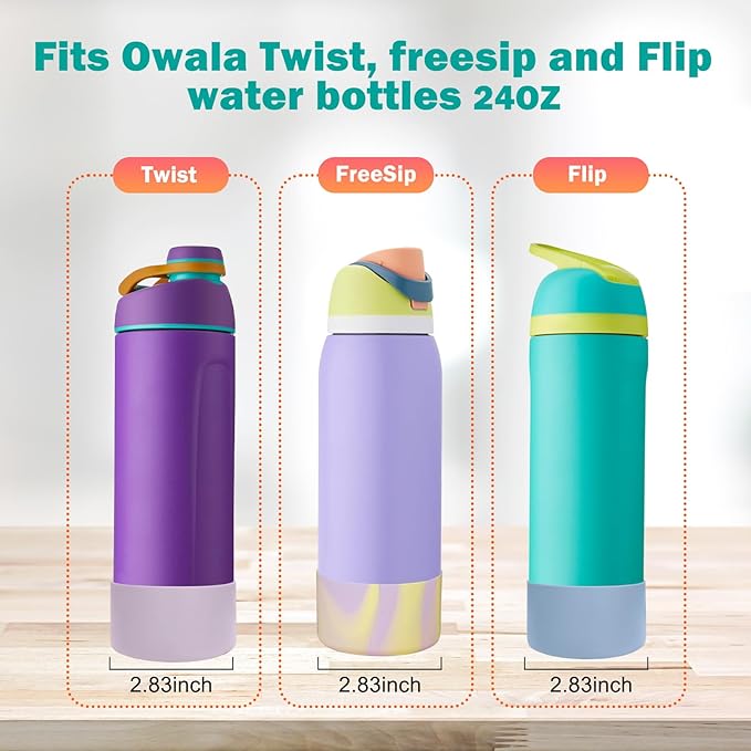 WK IEASON 2Pcs Silicone Boot for Owala Water Bottle, Protective Flask Bottom Cover Base for Owala FreeSip Twist and Flip Flask Water Bottle Accessories-2.83inch Bottom Diameter