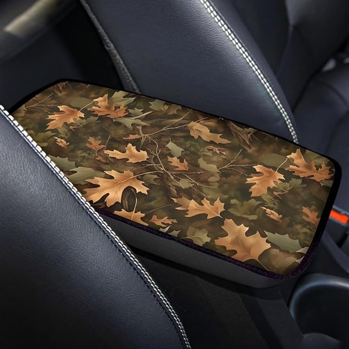 Horeset Hunting Camo Forest Comfortable Car Armrest Cover Cushion Pad Interior Decor, Universal Fit Center Console Protector for Men Women