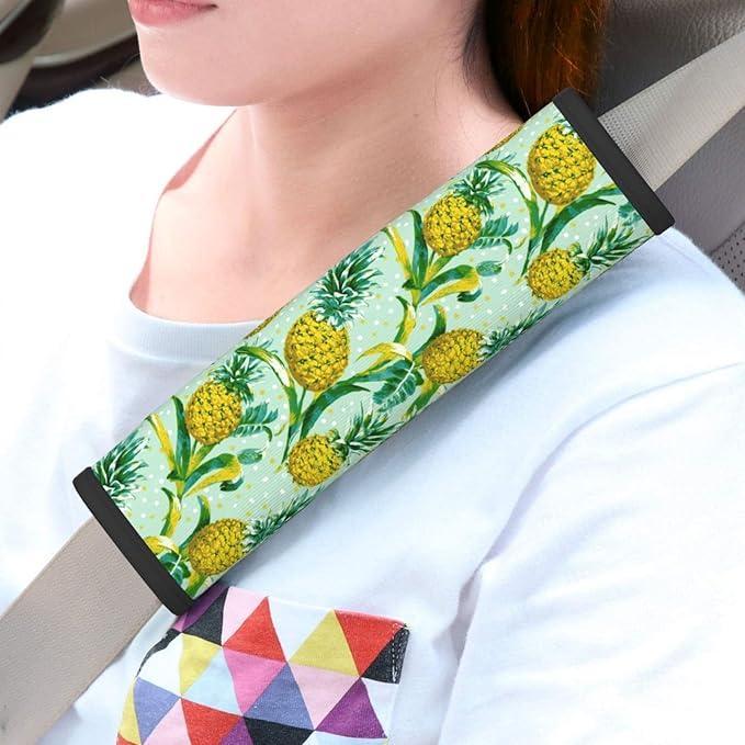 Pineapple Steering Wheel Cover Elastic Non-Slip Car Steering Wheel Covers with Seat Belt Shoulder Pad for Women Men