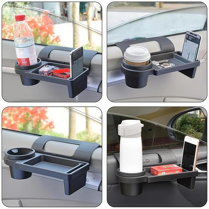GDQ Car Window Organizer- Multi-Function Clip-On Cup Holder & Phone Mount | No Drill Universal Fit for SUV/Truck/Sedan | Insert Installation (1 Pack)