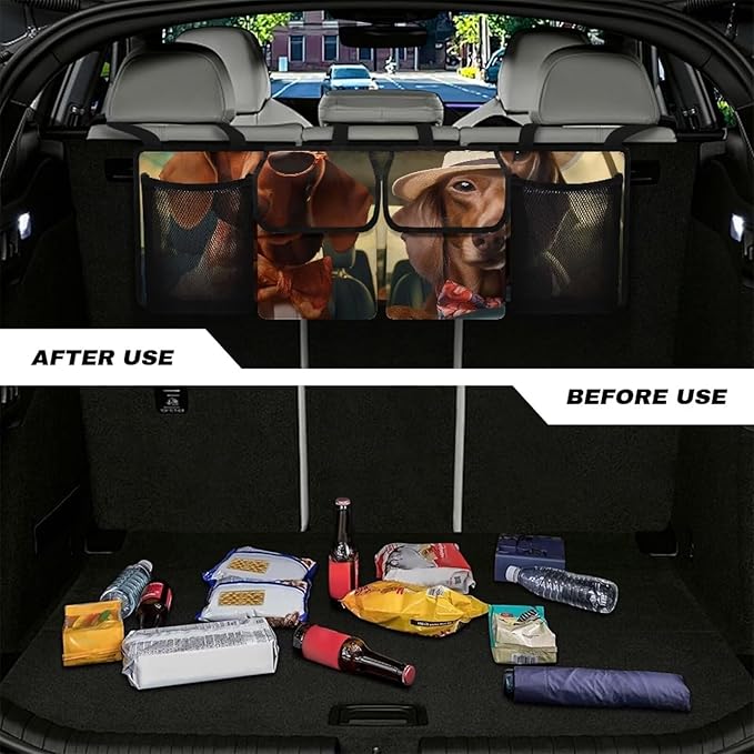 Car Trunk Organizer,Large Car Storage with 4 Pockets,Waterproof Backseat Hanging Organizer for SUV,Truck,MPV,Car Interior Accessories for Men and Women,Funny Dog Driving Print