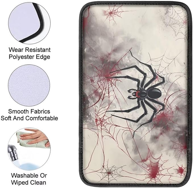 Mintutlipy Spider Car Center Console Cover Soft Comfortable Car Armrest Cushion Water Proof Car Storage Box Mat Universal Fit Most Cars