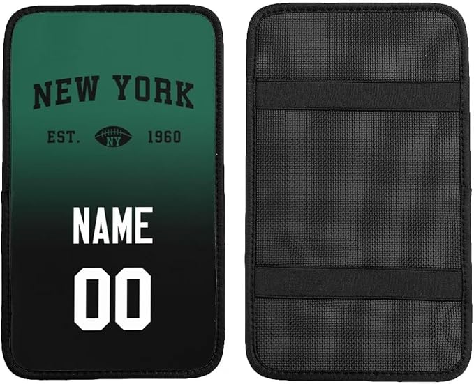 Custom Car Armrest Cover,Add Personalized Name and Number As Gifts for Loyal Football Fans,Auto Center Console Pad Car handrail Box Cushion,Fit for Most Car
