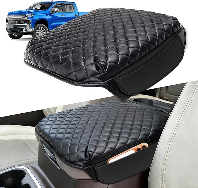 Thick Armrest Cover Fit for Chevy Chevrolet Silverado & GMC Sierra 2019-2025,Tahoe & Suburban & Yukon 2021-2025,PU Leather Bucket Seat Center Console Cover, Middle Arm Rest Cover Lid, Accessories