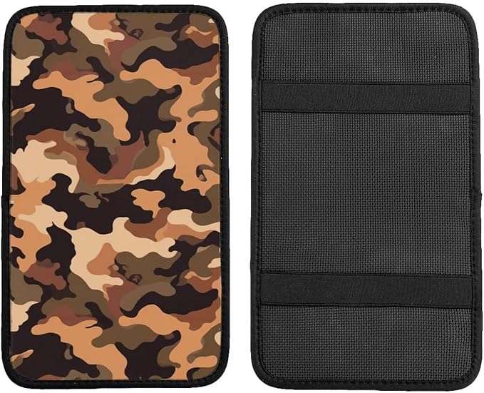 Camouflage Car Center Console Cover Brown Camo Universal Waterproof Armrest Seat Box Cushion Protector, Comfortable Car Decor Accessories Fit for Most Cars, Vehicles, SUVs