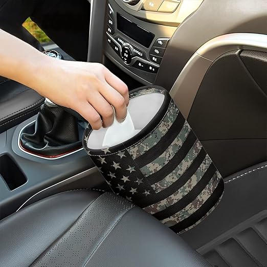 Black American Flag Car Trash Bag, Car Trash Can - Cute, Portable, Collapsible for Back Seat, Floor, or Hanging Headrest Waste Basket - Car Garbage Accessory
