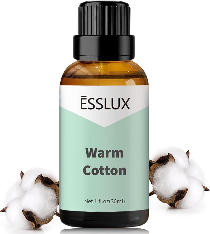 Warm Cotton Fragrance Oil - ESSLUX Aromatherapy Essential Clean Scented Oils for Diffuser, Massage, Soap, Candle Making Scents, Perfume, Home Fragrance, 30 ml