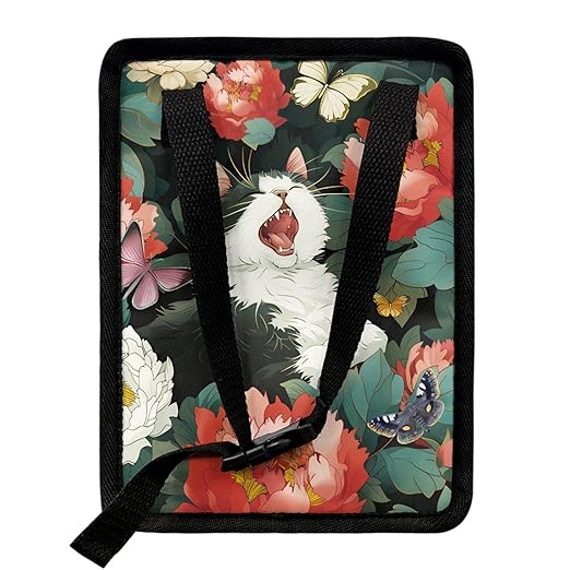 Floral Cat Butterfly Car Trash Can, Peony Flower Pattern Car Garbage Bin for Vehicle Interior Organization