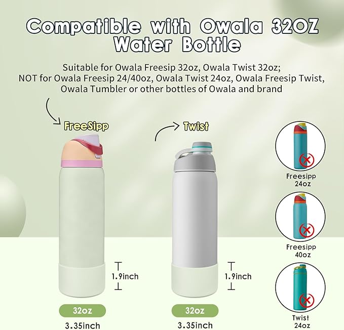 2PCS Silicone Water Bottle Boot, Compatible with Owala 24oz 32oz 40oz, Protective Anti-Scratch & Anti-Dent No Noise Sleeve Cover for FreeSip/Twist/Flip Water Bottles (Coastal Mist, 32oz)