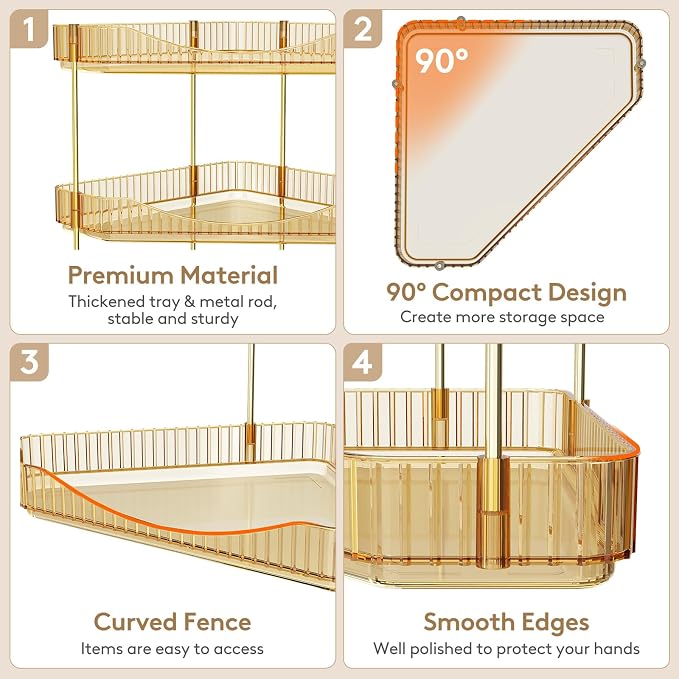 Lifewit 3-Tier Corner Bathroom Counter Organizer, Plastic Makeup Skincare Organizers Storage Countertop, Large Sink Cosmetic Perfume Shelf for Bedroom, Dresser, Kitchen, Vanity, Gold, 25 cm/10inch(H)