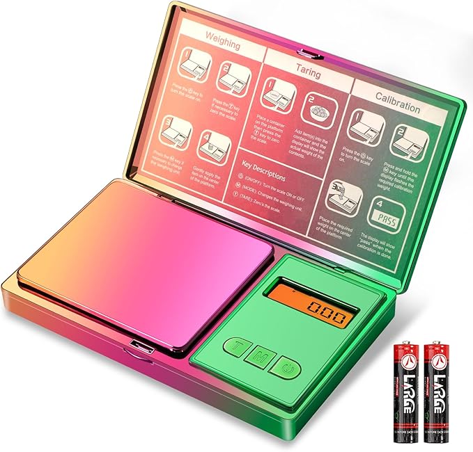 Digital Pocket Scale 300g/0.01g(10.58 oz x 0.001 oz),Rainbow Mini Scale for Food Ounces and Grams,Iridescent Plating Small Jewelry Gram Scale, Tare for Jewelry, Medicine, Coffee,Herbs,Coins