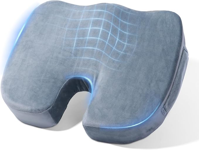 Memory Foam Seat Cushion for Office Chairs & Tailbone Pain Relief - Ergonomic Chair Seat Cushion & Car Seat Cushion for Long Driving - Non-Slip Portable Wheelchair Cushions, Grey