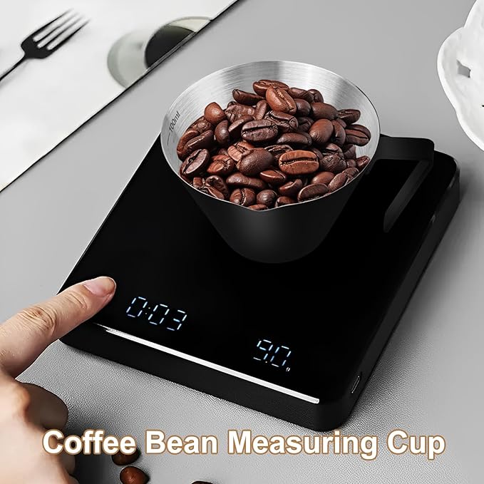 2Pcs Espresso Cups with Handle, WCHOSOZH 3.4OZ Espresso Accessories, Stainless Steel Spout Measuring Cup with Scale, Espresso Pouring Cup with V-Shaped Mouth (V-Deep Mouth - Black)