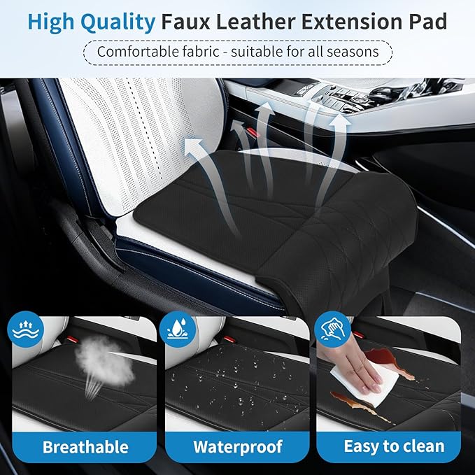 Car Seat Leg Extender Support Cushion, Leather Leg Rest Pad Breathable Perforations & Memory Foam, Anti-Wrinkle Surface Universal Car Seat Cushions Fit for Car Office Chair, Black