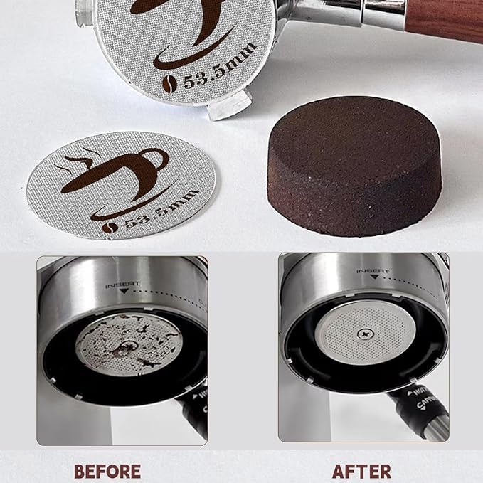 53.5mm Espresso Puck Screen, Reusable Puck Screen Replacement, Perfect Espresso Distribution Tool Compatible with Espresso Machine 53.5mm Portafilter Basket, 1.7mm Thickness 150μm