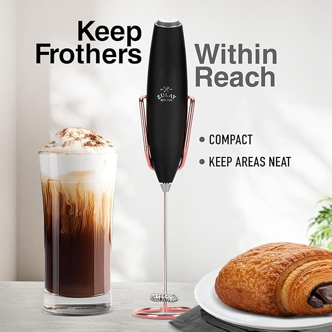 Zulay Kitchen Ultra Frother Stand for Milk Frothers - Heavy Duty, Premium Rust Resistant Milk Frother Holder for Multiple Types of Handheld Frothers (Rose Gold)