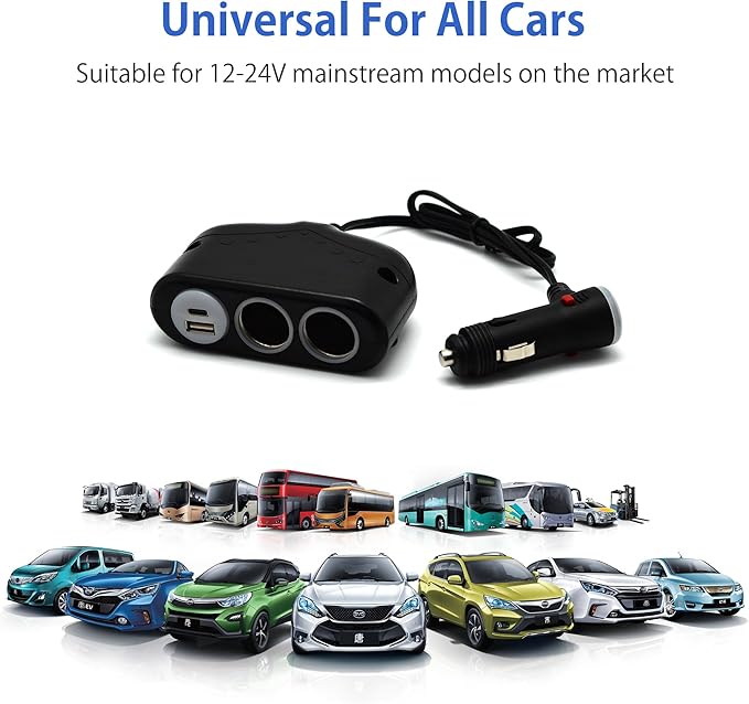 Cliff Top Dual Cigarette Lighter Adapter for Car – 12V Car Charger Splitter with PD USB-C, QC3.0 Fast Charging, Double Cigarette Lighter Sockets, 12V Car Outlet Splitter with Power Switch (45CM Cable)