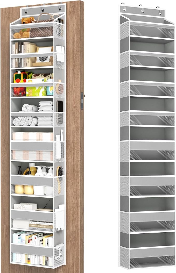 Mefirt Over The Door Organizer, 8 Shelf Door Hanging Organizers with 8 Large Capacity Pockets, Back of Door Organizer Storage Hanging Shelves for Closet Bathroom Bedroom Nursery