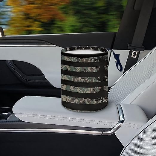 Black American Flag Car Trash Bag, Car Trash Can - Cute, Portable, Collapsible for Back Seat, Floor, or Hanging Headrest Waste Basket - Car Garbage Accessory