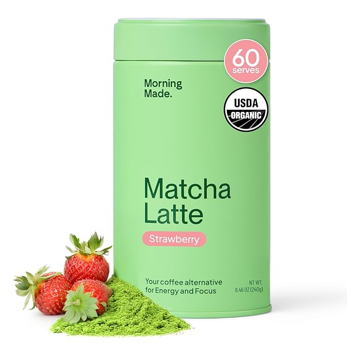 Morning Made Strawberry Flavoured Ceremonial Grade Matcha Powder | 10.6oz (300g) Resealable Tin | 60 Servings Premium Japanese Green Tea | Sweetened with Organic Sugar | Rich in Antioxidants & Energy Boosting
