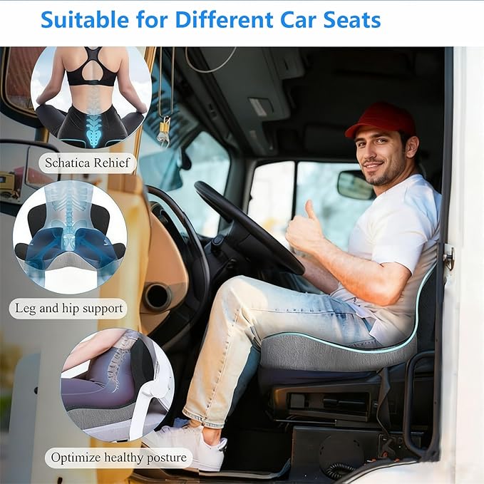 2 in 1 Booster Seat, Cooling Memory Foam Orthopedic Cushion for Sciatica Lower Back Pain Relief, Non-Slip Enhanced Visibility Pad for Truck SUV Office Chair