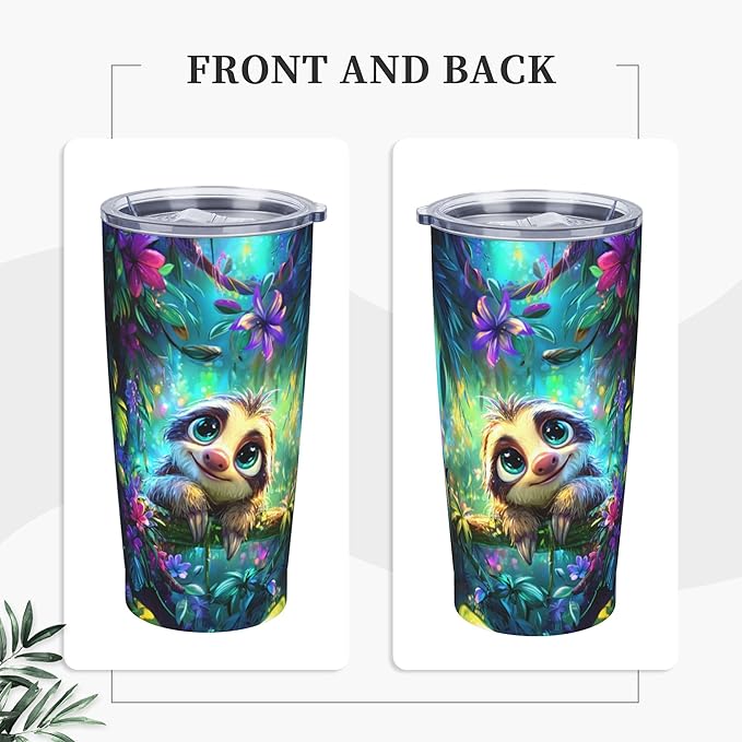 Sloth Tumbler with Lid and Straw 20oz Coffee Tumblers Leakproof Stainless Steel Travel Mug Vacuum Insulated Cup for Iced and Hot