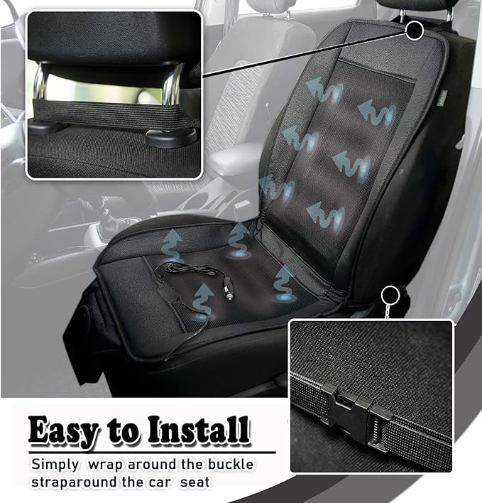 ZONETECH Cooling Car Seat Cushion - Black Automotive Adjustable Temperature Comfortable Cooling Car Seat Cover (2 Pack)
