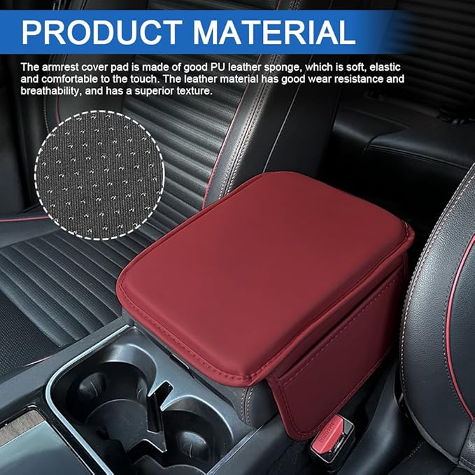 Leopard Cheetah Print African Animal Hunting Auto Center Console Armrest Pad, Car Center Console Cover, Auto Accessories Soft Comfort Armrest Cover Cushion Mat Fit for Most Cars (Burgundy)